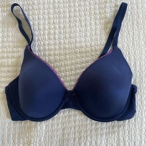Sweet Nothings by Maidenform Navy Blue Bra with Fuchsia Lace Details. Size 36D.
